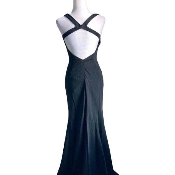 Black Open Back Strap Long Formal Prom Dress - Picture 2 of 4
